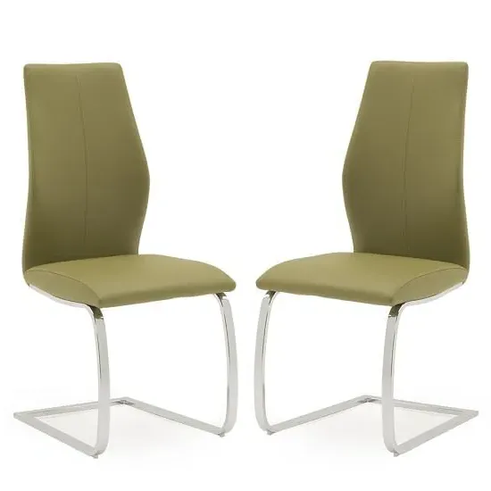 Bernie Dining Chairs with Chrome Frame - Olive, Faux Leather image