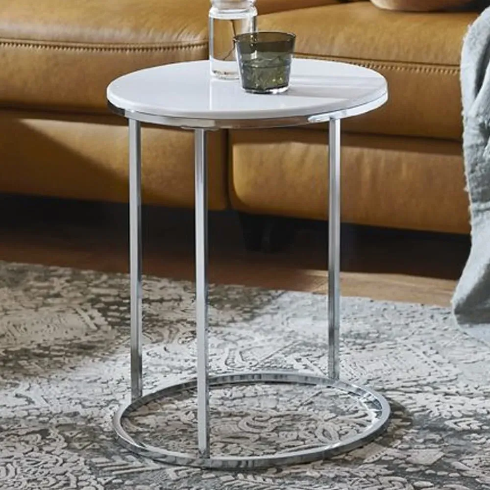 Berwyn End Table with Chrome Frame - White, High Gloss image