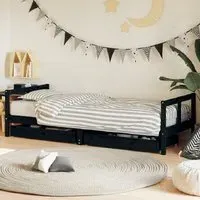 Berwyn Single Daybed with Storage - Black, Pine Wood