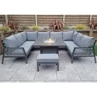 Bessie U-Shaped Garden Seating Set with Fire Pit - Grey