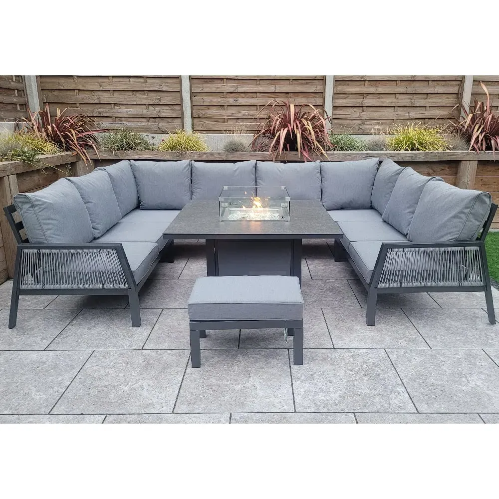 Bessie U-Shaped Garden Seating Set with Fire Pit - Grey image