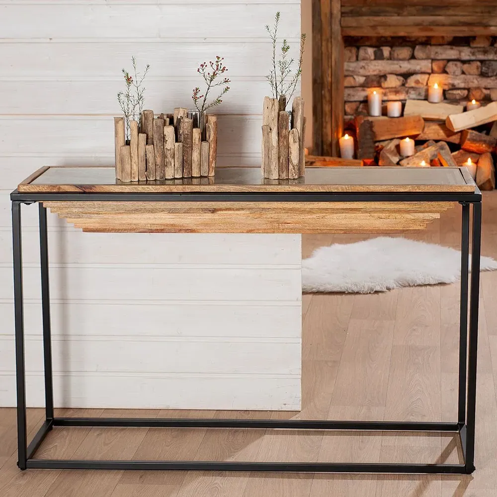 Bethany Console Table with Black Frame - Brown, Glass product