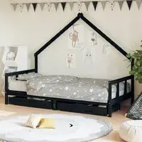 Bethel Single Daybed with Storage - Black, Pine Wood