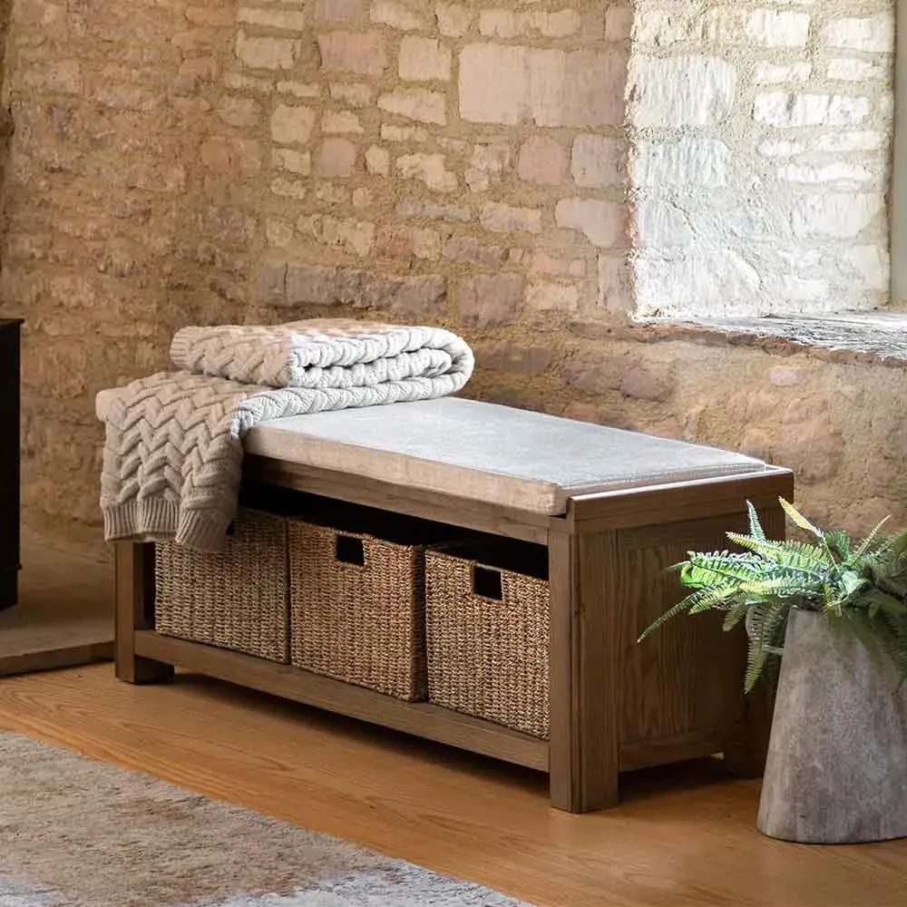 Bethesda Hallway Seating Bench with Storage - Natural, Oak