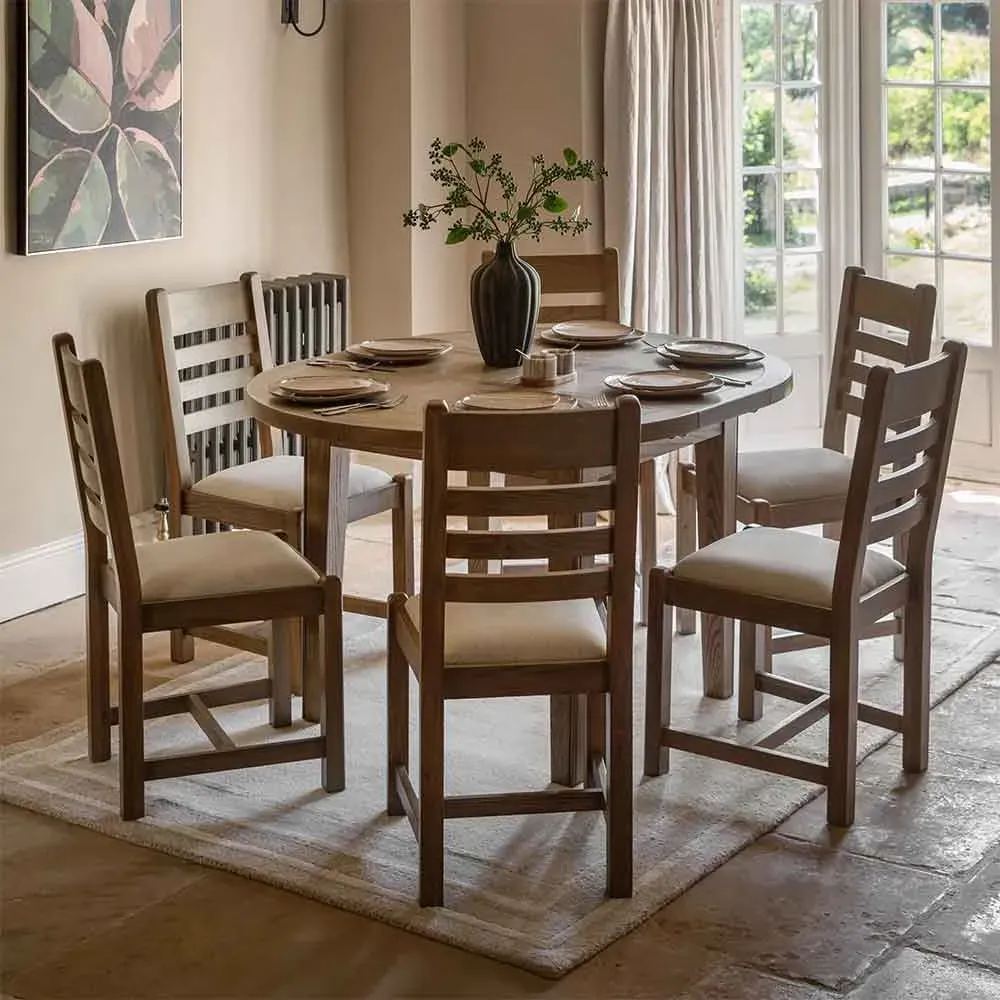 Bethesda Round Extendable Dining Set with 6 Chairs - Grey, Oak