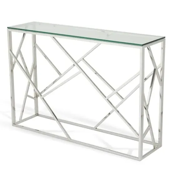 Betty Rectangular Console Table - Clear Glass, Stainless Steel