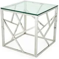 Betty Square Lamp Table - Clear Glass, Stainless Steel