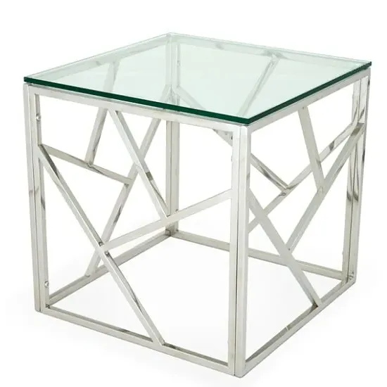 Betty Square Lamp Table - Clear Glass, Stainless Steel image