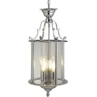 Bevelled 3 Lights Lantern Ceiling Pendant Light - Chrome, Glass