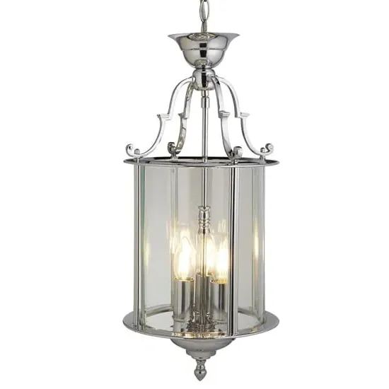 Bevelled 3 Lights Lantern Ceiling Pendant Light - Chrome, Glass