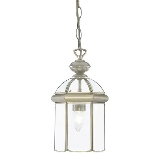 Bevelled Glass Lantern Pendant Light - Antique Brass
