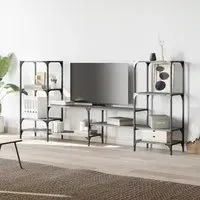 Beverley TV Stand with 8 Shelves - Grey, Engineered Wood