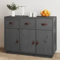 Beyza Pinewood Sideboard with 3 Doors 3 Drawers - Grey