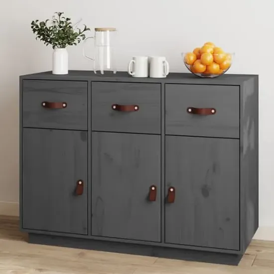 Beyza Pinewood Sideboard with 3 Doors 3 Drawers - Grey image