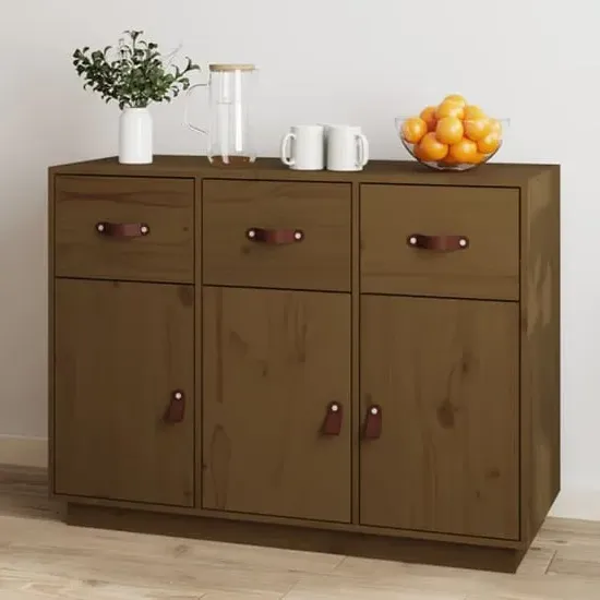Beyza Pinewood Sideboard with 3 Doors 3 Drawers - Honey Brown