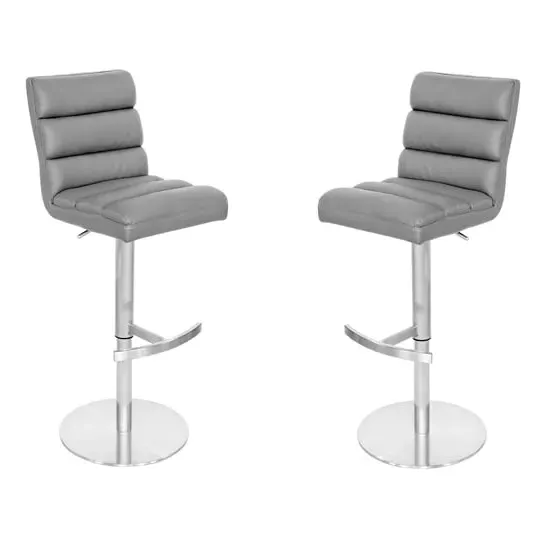 Bianca Bar Stool with Gas Lift - Grey, Leather