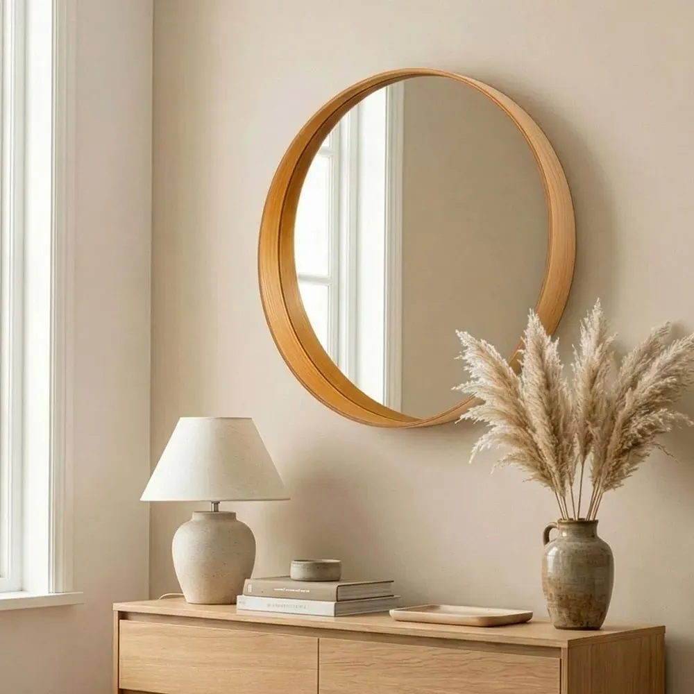 Bias Round Wall Mirror - Oak, Beech Coated MDF product