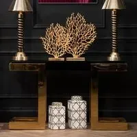 Bibha Console Table with Glass Panel - Black, Gold Frame