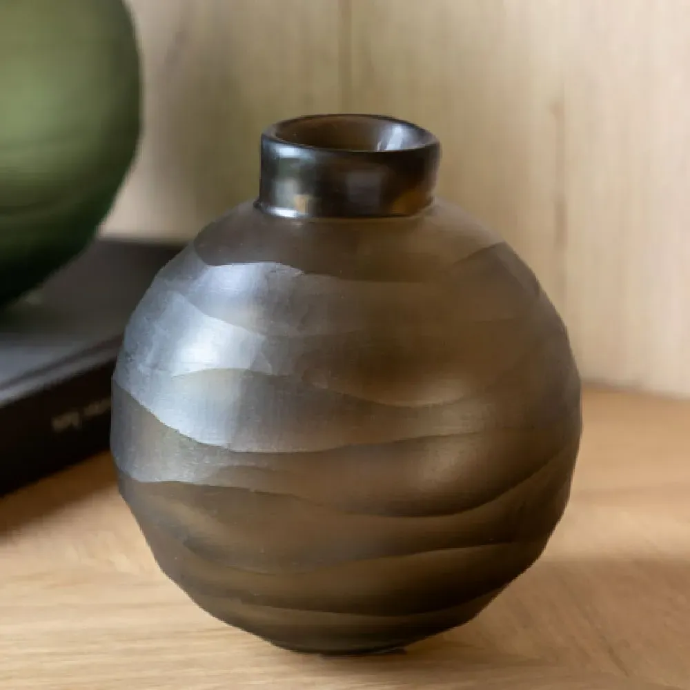 Bigfork Small Round Globe Vase - Smoke, Glass