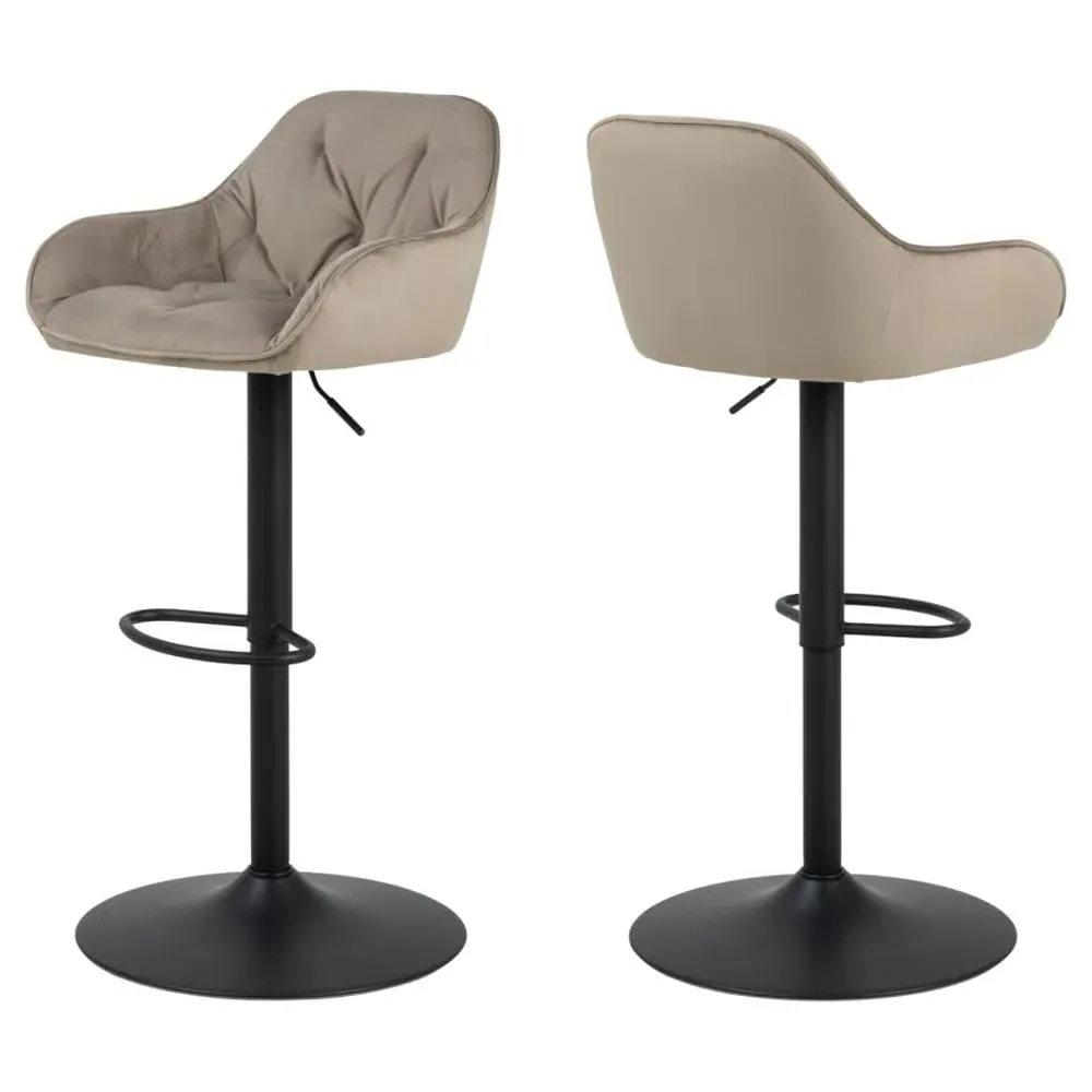 Bilbao Bar Stools with Gas Lift - Beige, Velvet
