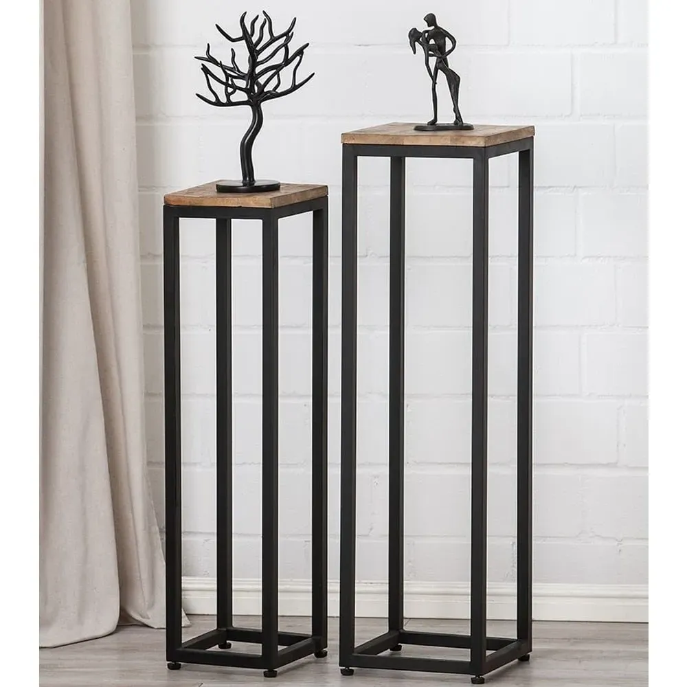 Bilbao Set of 2 Decorative Pillars - Brown, Black Metal