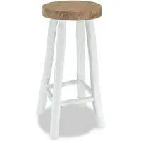 Billie Round Bar Stool - White, Teak