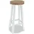 Billie Round Bar Stool - White, Teak