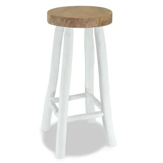 Billie Round Bar Stool - White, Teak image