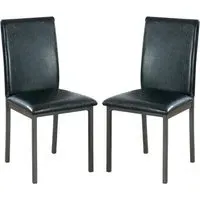 Billings High-Back Dining Chairs Pair - Black, Faux Leather