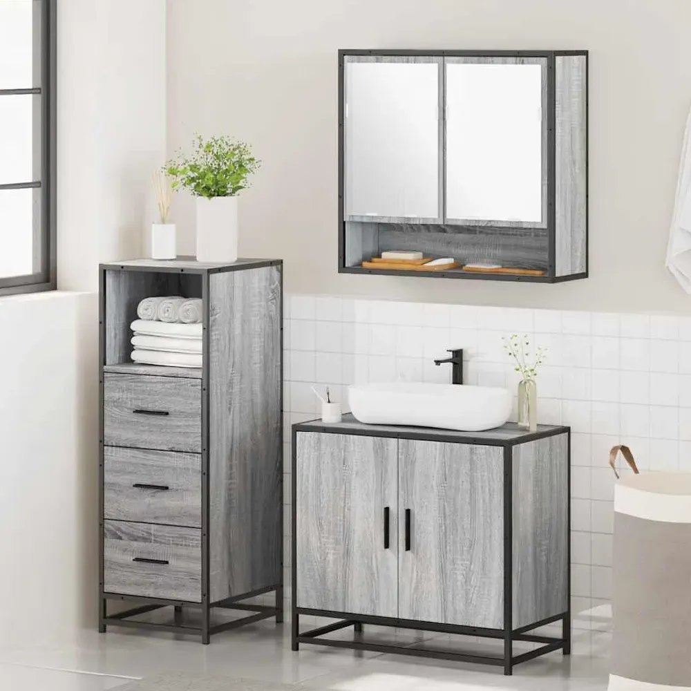 Biloxi 3 Piece Bathroom Furniture Set - Grey Sonoma, Engineered Wood product