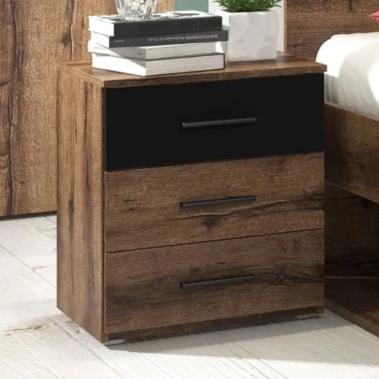 Biloxi Bedside Cabinet with 3 Drawers - Monastery Oak