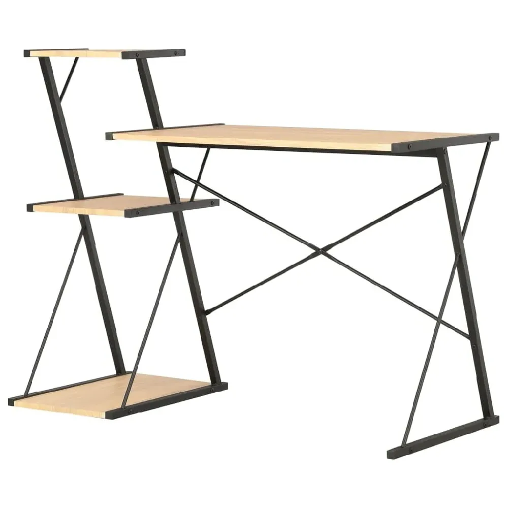 Biloxi Laptop Desk with 3 Shelves - Black, Oak image