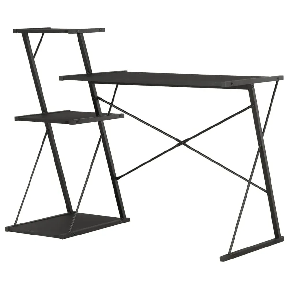 Biloxi Laptop Desk with 3 Shelves - Black, Wood