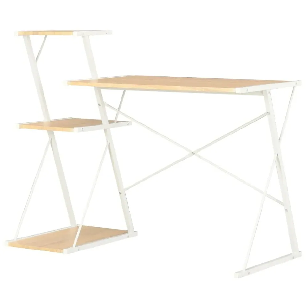 Biloxi Laptop Desk with 3 Shelves - White, Oak product