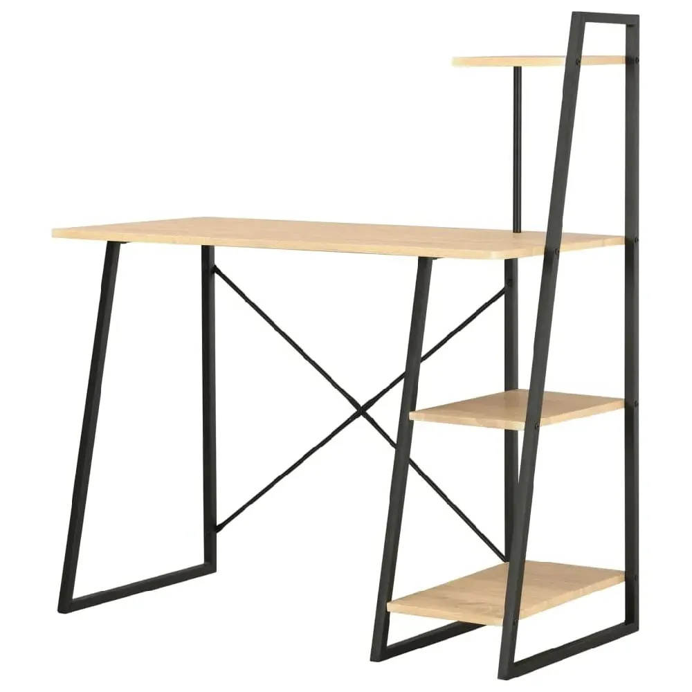 Biloxi Laptop Desk with Shelving Unit - Black, Oak