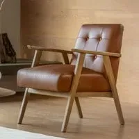 Biloxi Leather Armchair with Wooden Frame - Brown