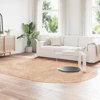 Biloxi Oval High Pile Shaggy Rug - Beige, Polyester