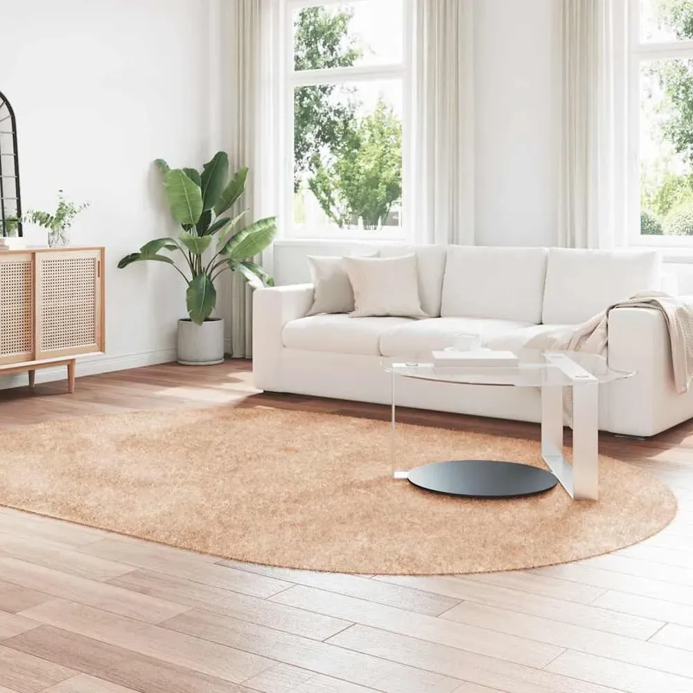 Biloxi Oval High Pile Shaggy Rug - Beige, Polyester image