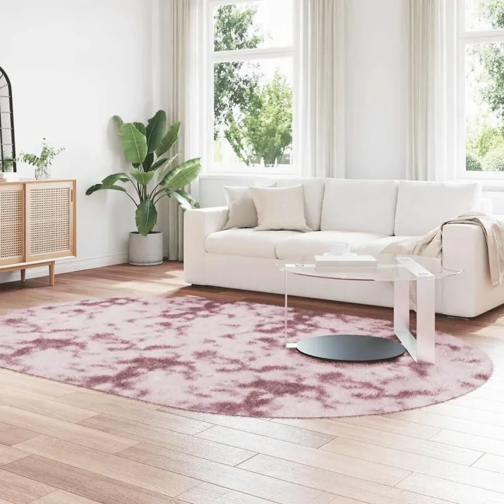Biloxi Oval High Pile Shaggy Rug - Dusty Pink, Polyester