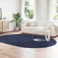 Biloxi Oval High Pile Shaggy Rug - Navy, Polyester