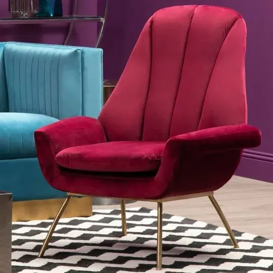 Biltun Upholstered Bedroom Chair - Red, Velvet image