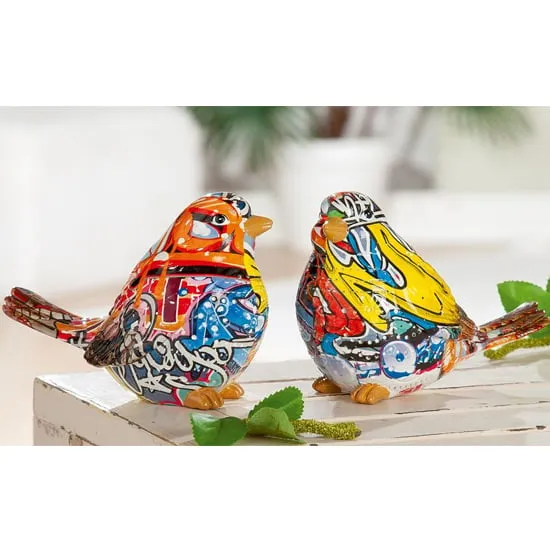 Bird Pop Art Set of 2 Design Sculpture - Multicolour, Polyresin image