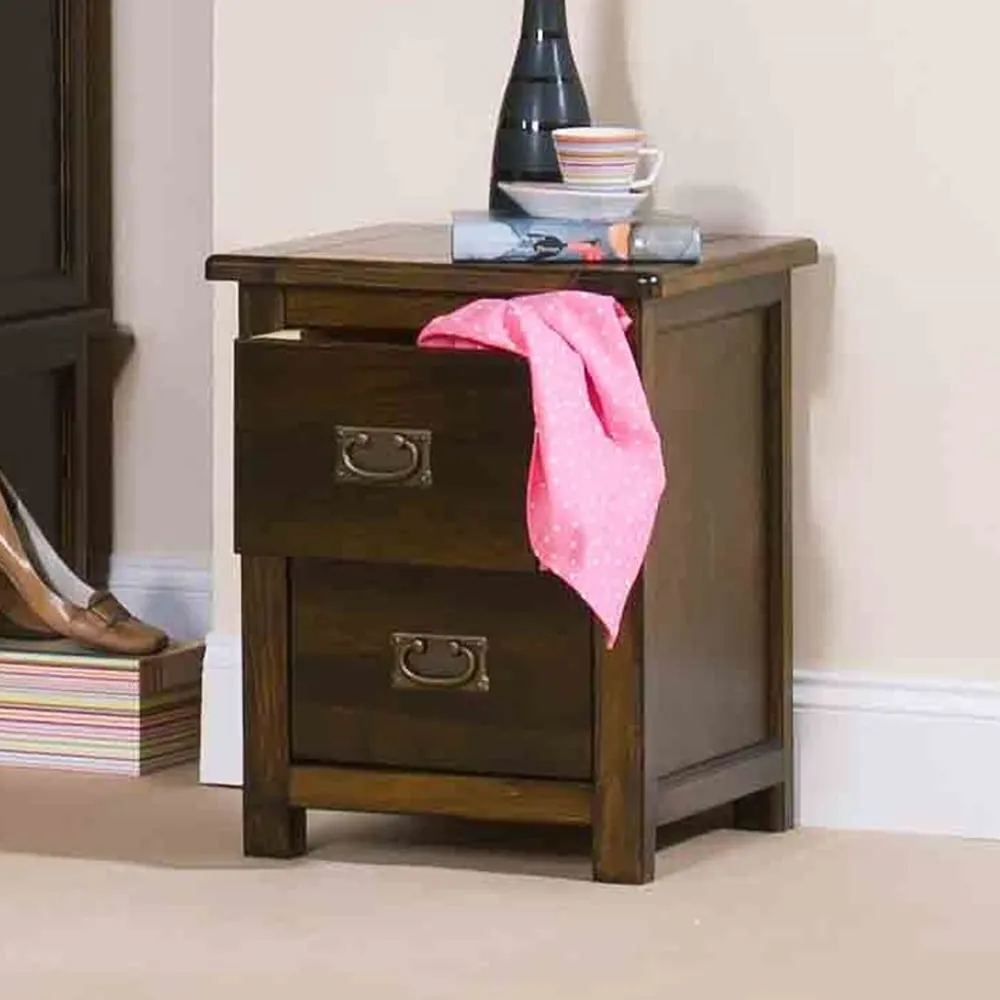 Birtley Wide Bedside Cabinet with 2 Drawers - Rustic Oak image