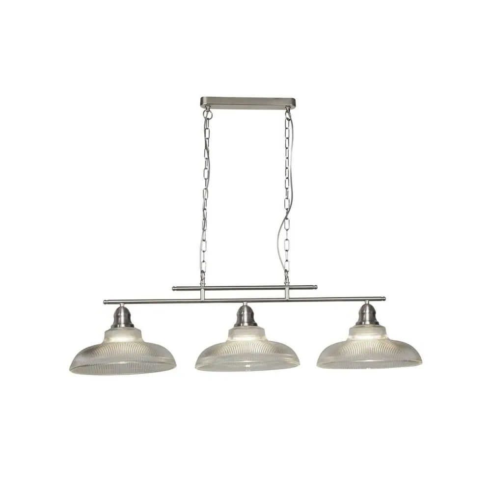 Bistro 3 Light Glass Shade Bar Pendant Light - Satin Silver