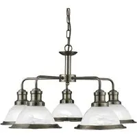 Bistro 5 Light Ceiling Light - Antique Brass, Glass