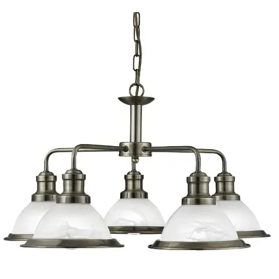 Bistro 5 Light Ceiling Light - Antique Brass, Glass image
