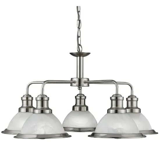 Bistro 5 Light Ceiling Light - Satin Silver, Glass