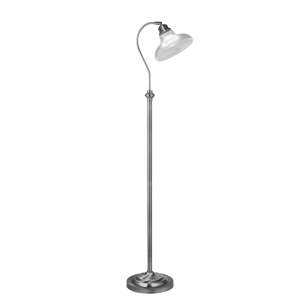 Bistro Glass Holophane Floor Lamp - Silver