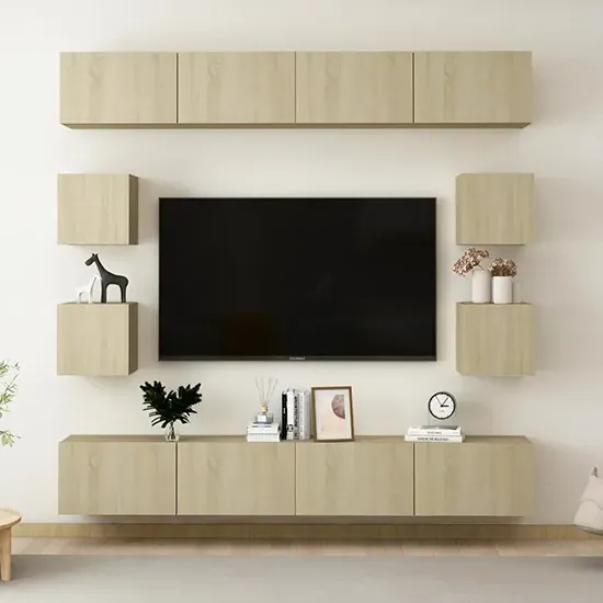 Biton Wall Hung Entertainment Unit - Sonoma Oak, Engineered Wood product
