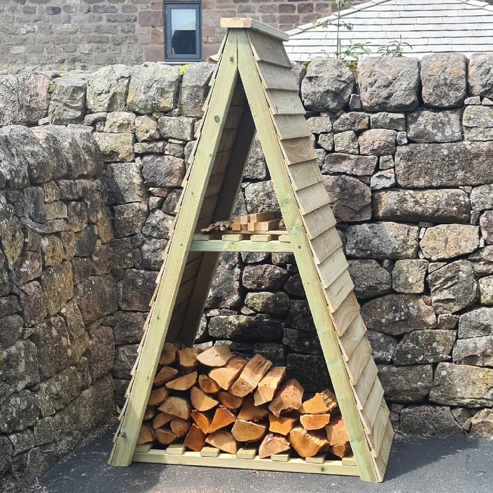 Blackfriars Triangle Garden Log Store with Shelf - Natural, FSC Certified Wood product